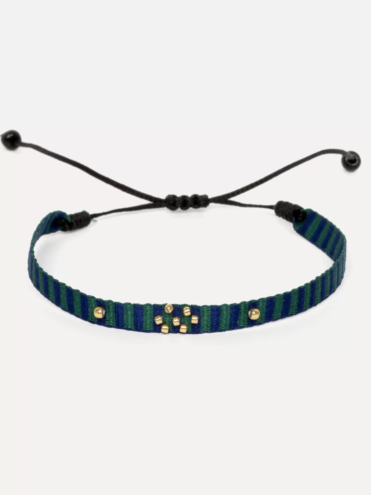Les Soeurs Armband Frey Beads Navy/Green Stripe Outlet