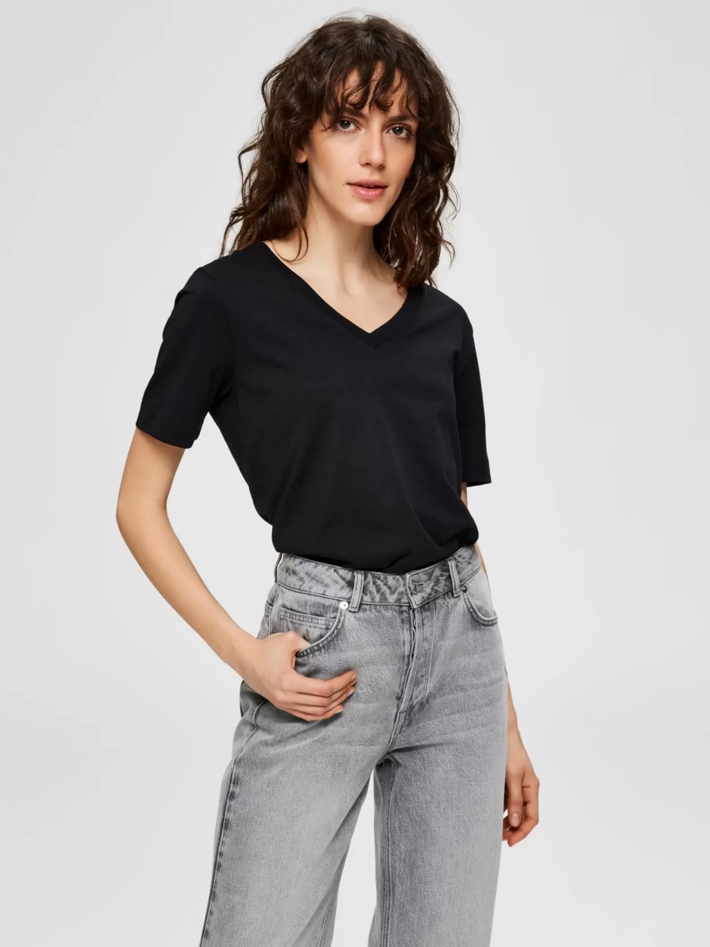 Selected Basic T-Shirt Met V-Hals Standard Black Best