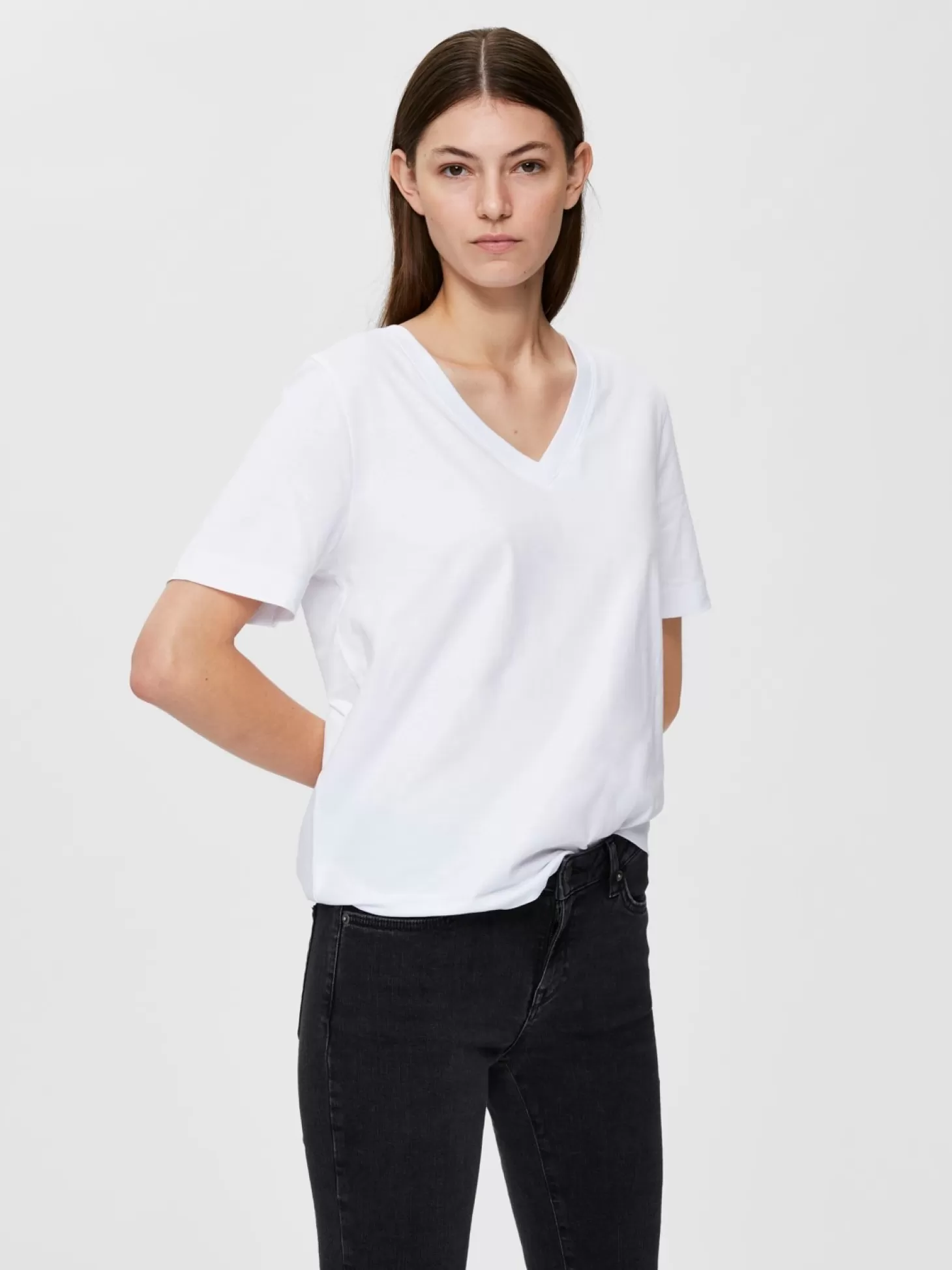 Selected Basic T-Shirt Met V-Hals Standard Bright White Cheap