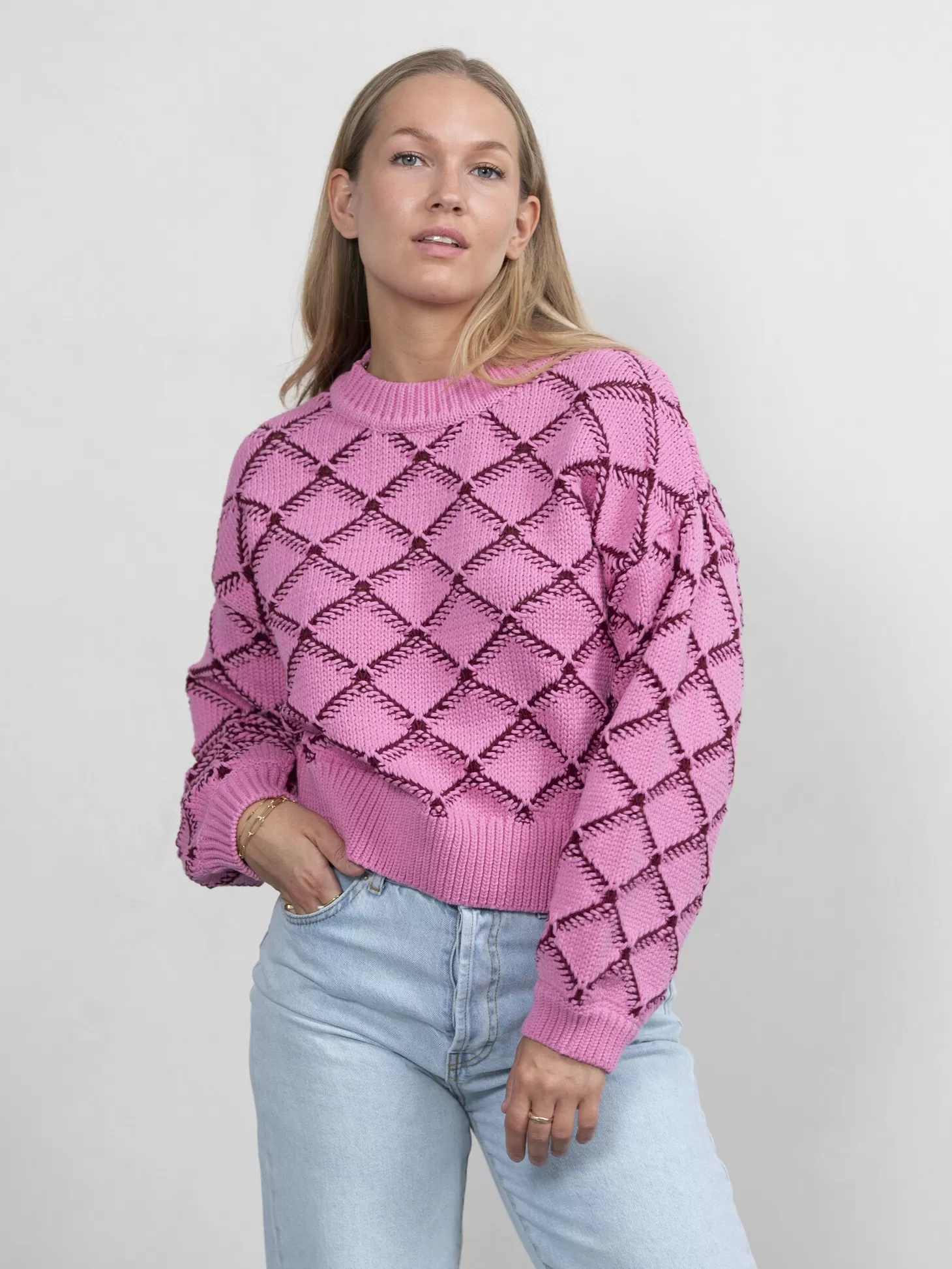 Selected Bedrukt Gecropt Sweater Olivia Moonlite Mauve Cheap