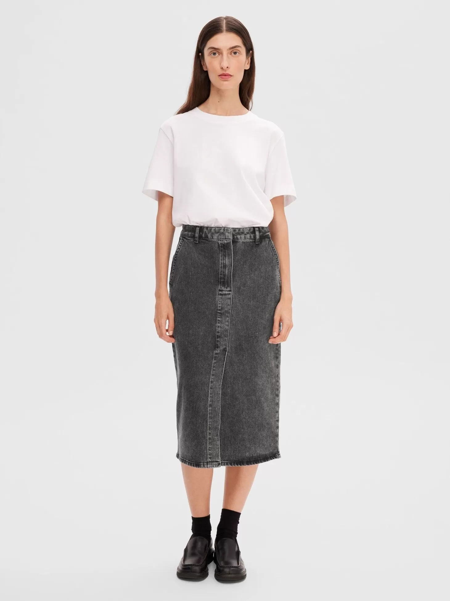 Selected Denim Midi Rok Cali Dark Grey Denim Best