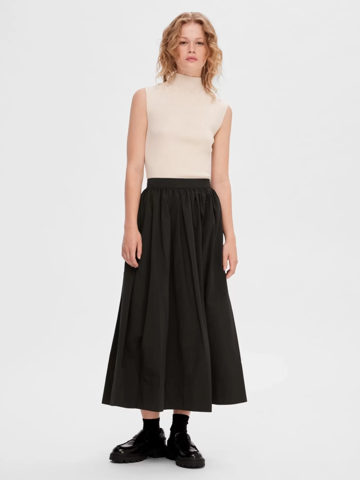 Selected Hoge Taille Midi Rok Libbie Black Clearance