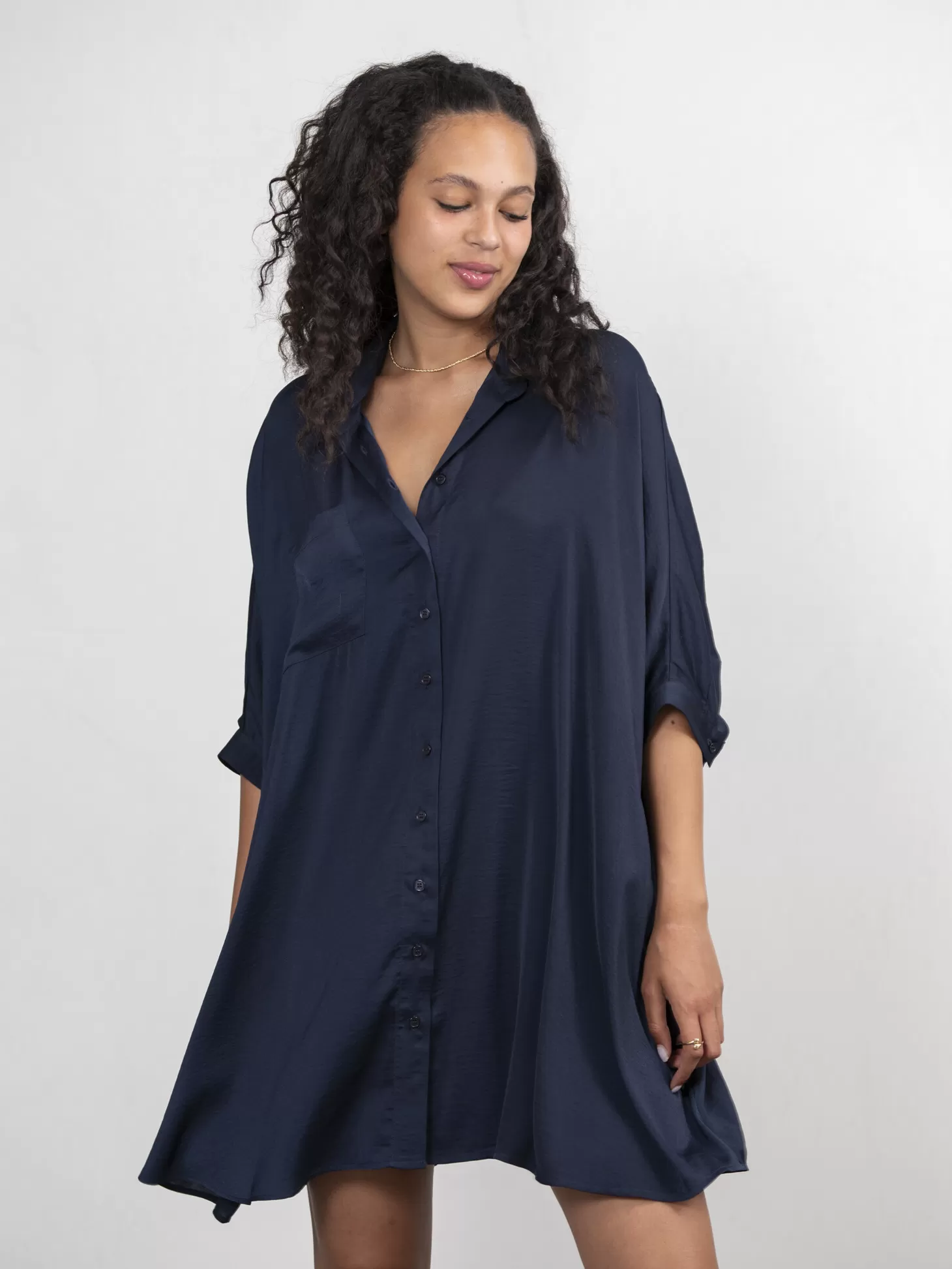 Les Soeurs Satijn Blousejurk Mason Dark Blue Discount