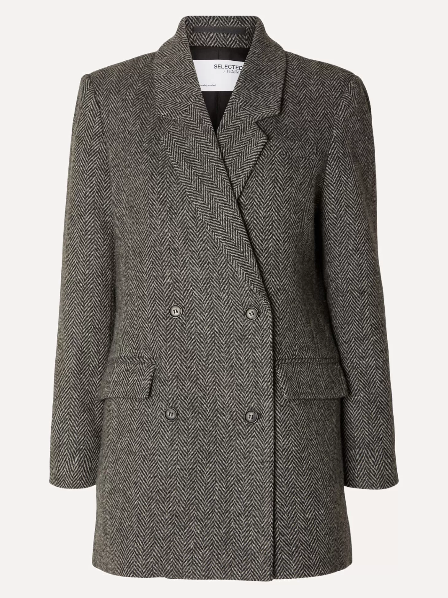 Selected Tailored Double Breasted Blazer Hera Dark Grey Melange Fashion