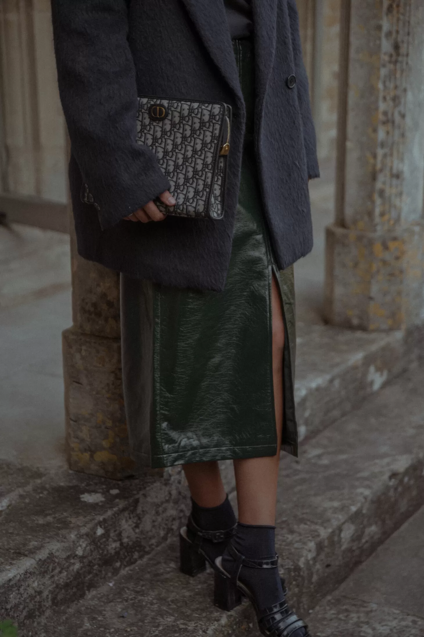 Les Soeurs Vegan Leren Midi Rok Alexia Dark Green Sale
