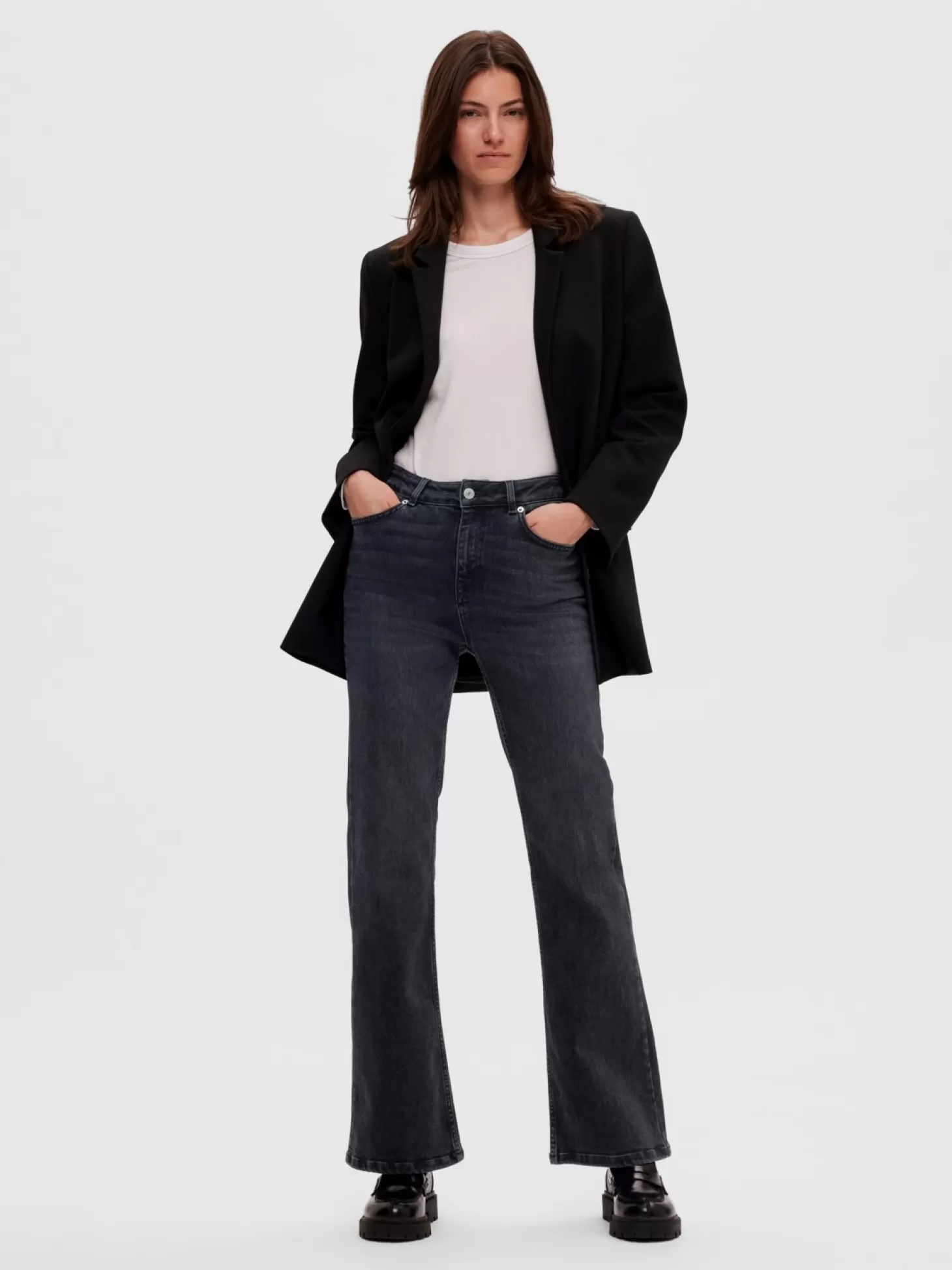 Selected Vervaagd Bootcut Jeans Tone Black Denim Clearance